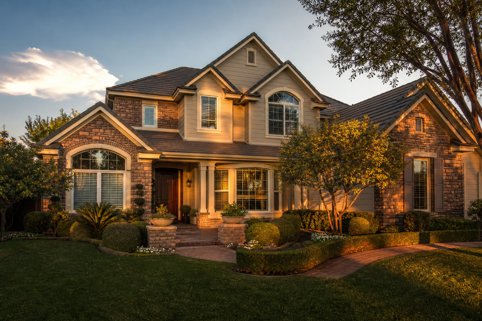 Established upscale suburban home with mature landscaping